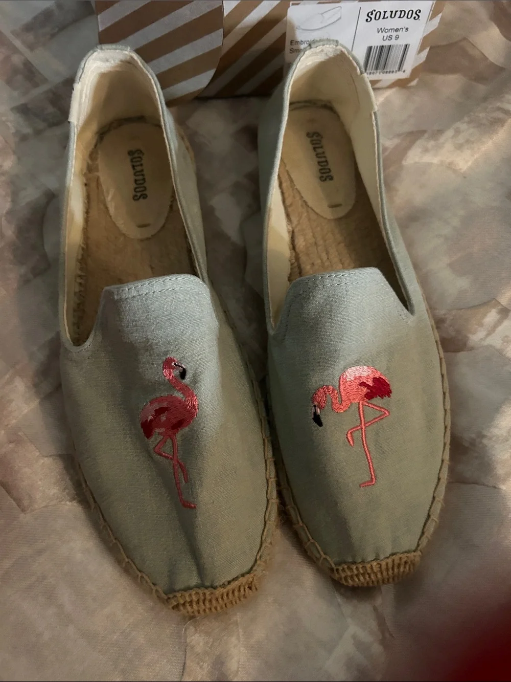 Soludos Sage Espadrilles with Pink Flamingo Embroidery